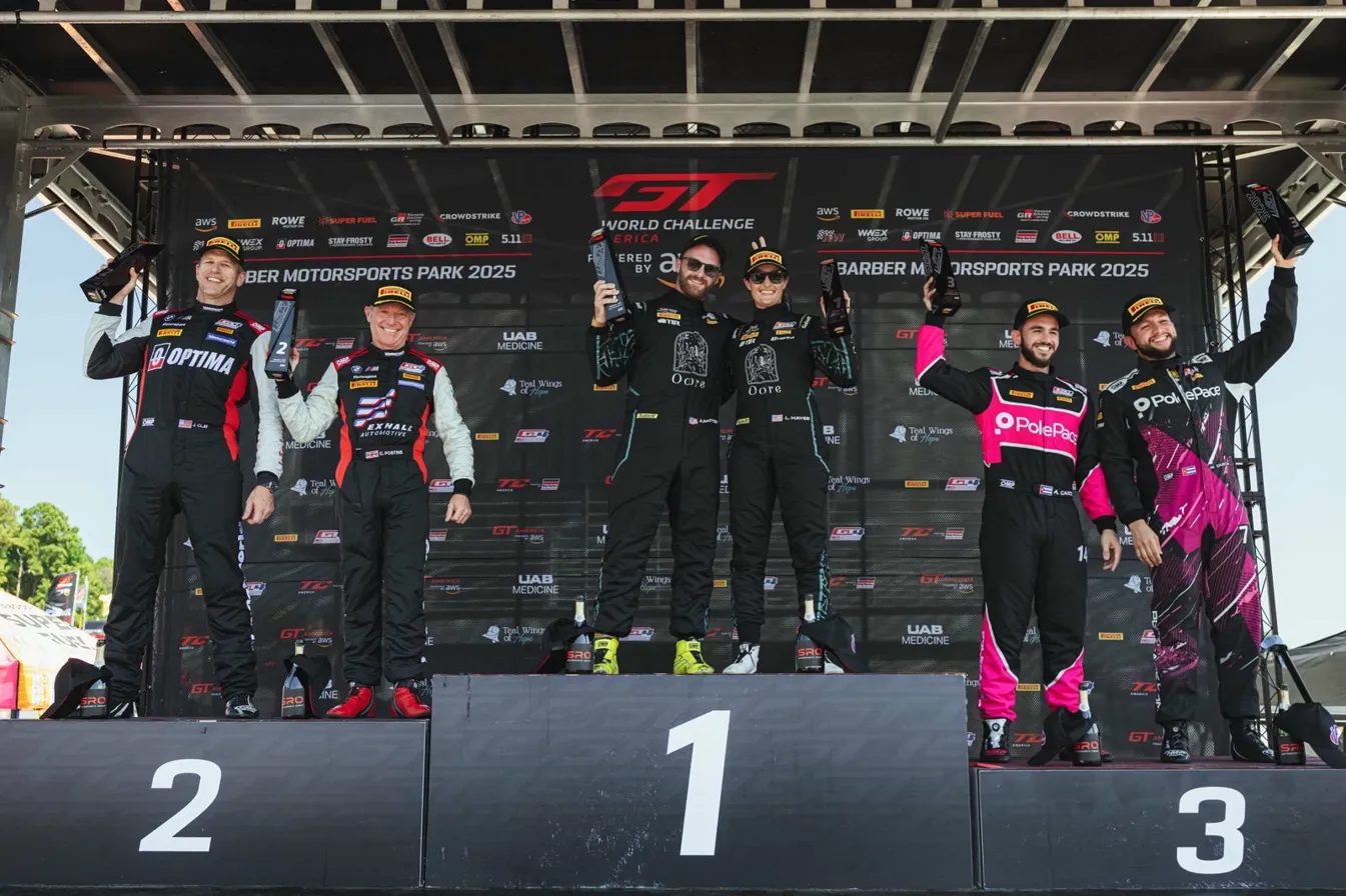 Thunder Bunny Racing on the P1 podium at Barber Motorsports Park 2025 GT World Challenge America